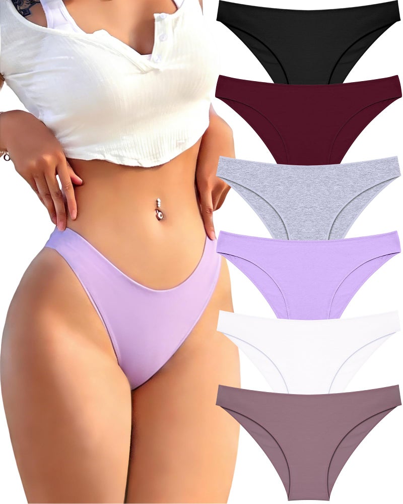 FINETOO 6 Pack Cotton Underwear for Women Cute Low Rise Bikini Panties High Cut Breathable Sexy Womens Cheeky S-XL - Image 1