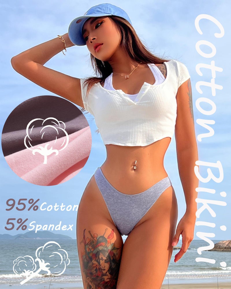 FINETOO 6 Pack Cotton Underwear for Women Cute Low Rise Bikini Panties High Cut Breathable Sexy Womens Cheeky S-XL - Image 4