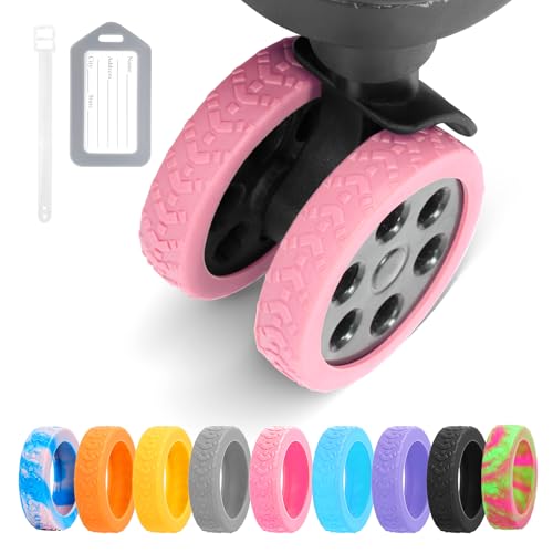 DIGIGRE Luggage Wheel Covers, 8 PCS Silicone Protector Covers for 2-2.6 inches 8-Spinner Wheels, Wear-Resistant, Anti-Noise, Pink - Image 1