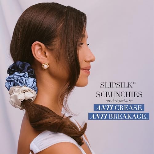 slip Large Scrunchies Elevate Your Hair Game with AntiCrease AntiBreakage Design Crafted from Slipsilk Skye 3 Pure Silk Scrunchies in Cornflower Vanilla Indigo - Image 3