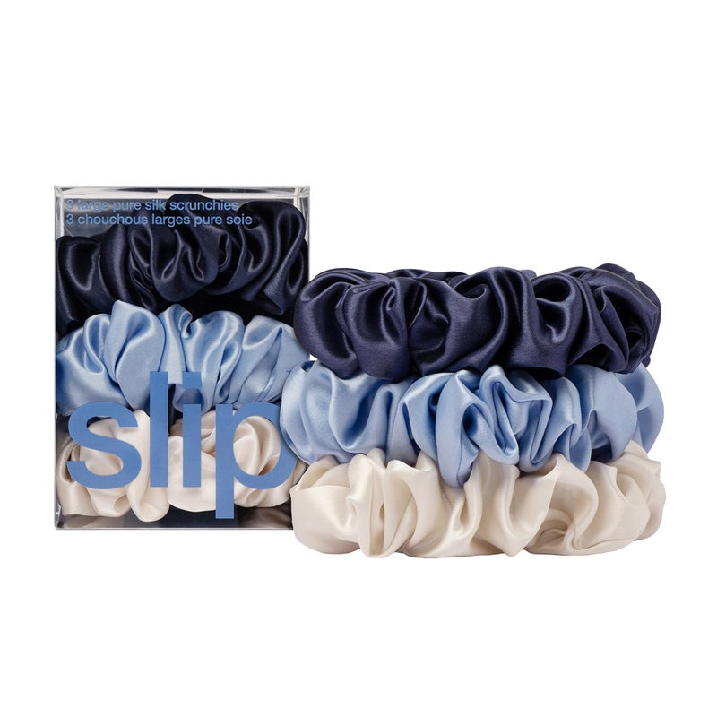 slip Large Scrunchies Elevate Your Hair Game with AntiCrease AntiBreakage Design Crafted from Slipsilk Skye 3 Pure Silk Scrunchies in Cornflower Vanilla Indigo - Image 2