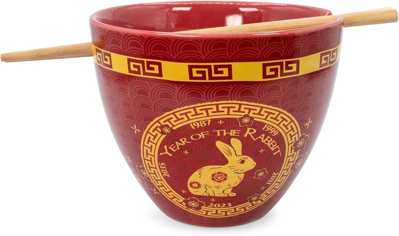 Boom Trendz Year Of The Rabbit Chinese Zodiac Ceramic Dinnerware Set Includes 16 Ounce Ramen Noodle Bowl and Red One Size - Image 2