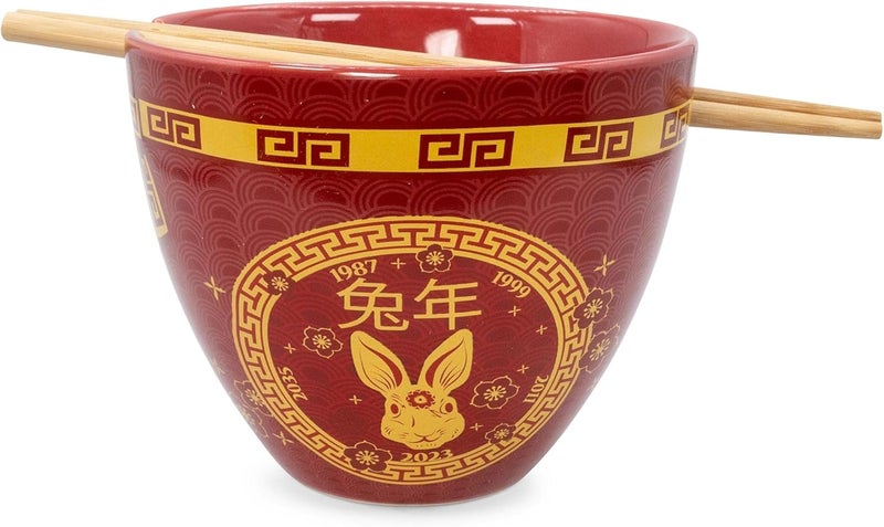 Boom Trendz Year Of The Rabbit Chinese Zodiac Ceramic Dinnerware Set Includes 16 Ounce Ramen Noodle Bowl and Red One Size - Image 3
