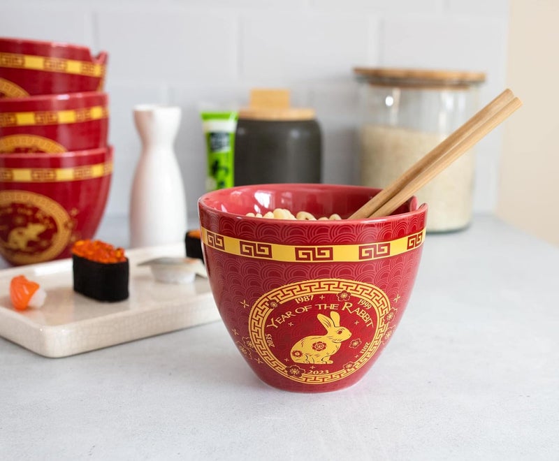 Boom Trendz Year Of The Rabbit Chinese Zodiac Ceramic Dinnerware Set Includes 16 Ounce Ramen Noodle Bowl and Red One Size - Image 5