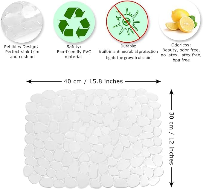 EZYHOME Pebble Sink Mats for Stainless Steel Sink, PVC Sink Saddle Protectors Kitchen Sink Mat for Porcelain Sink, Dishes and Glassware (15.8inch x 12inch) - Image 3