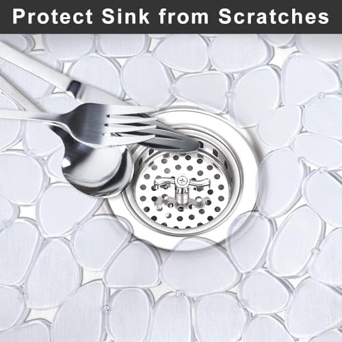 EZYHOME Pebble Sink Mats for Stainless Steel Sink, PVC Sink Saddle Protectors Kitchen Sink Mat for Porcelain Sink, Dishes and Glassware (15.8inch x 12inch) - Image 5
