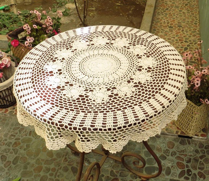 Hetao 100% Cotton Handmade Crochet Round Tablecloth Doilies Lace Table Covers,Beige, 27 Inch - Image 5