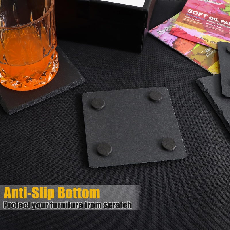 Vibra-TITE 60 Pack Slate Drink Coasters, VIBRATITE 4 Inch Black Slate Stone Coasters Bulk Cup Coaster Laser Engraving Blanks with Anti-Scratch Bottom for Drink Coffee Bar Kitchen Home Decor, Square - Image 3