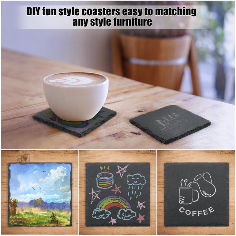Vibra-TITE 60 Pack Slate Drink Coasters, VIBRATITE 4 Inch Black Slate Stone Coasters Bulk Cup Coaster Laser Engraving Blanks with Anti-Scratch Bottom for Drink Coffee Bar Kitchen Home Decor, Square - Image 5