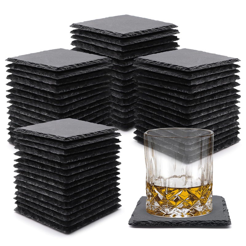 Vibra-TITE 60 Pack Slate Drink Coasters, VIBRATITE 4 Inch Black Slate Stone Coasters Bulk Cup Coaster Laser Engraving Blanks with Anti-Scratch Bottom for Drink Coffee Bar Kitchen Home Decor, Square - Image 1