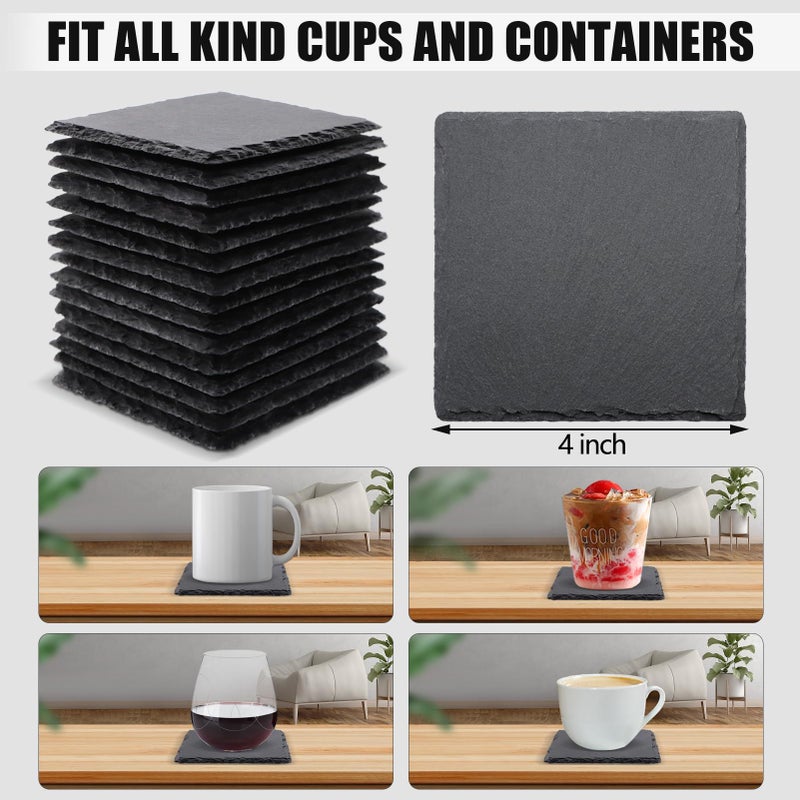 Vibra-TITE 60 Pack Slate Drink Coasters, VIBRATITE 4 Inch Black Slate Stone Coasters Bulk Cup Coaster Laser Engraving Blanks with Anti-Scratch Bottom for Drink Coffee Bar Kitchen Home Decor, Square - Image 2