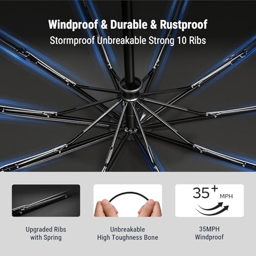 COSTAR Automatic Umbrella with Light Design Foldable - 3 Fold UV Protection UPF50 Umbrella with Travel Cover for Women Men (Blue/One Single Set) - Image 5
