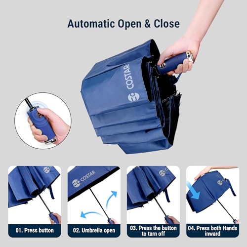 COSTAR Automatic Umbrella with Light Design Foldable - 3 Fold UV Protection UPF50 Umbrella with Travel Cover for Women Men (Blue/One Single Set) - Image 4