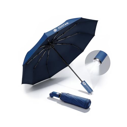 COSTAR Automatic Umbrella with Light Design Foldable - 3 Fold UV Protection UPF50 Umbrella with Travel Cover for Women Men (Blue/One Single Set) - Image 1
