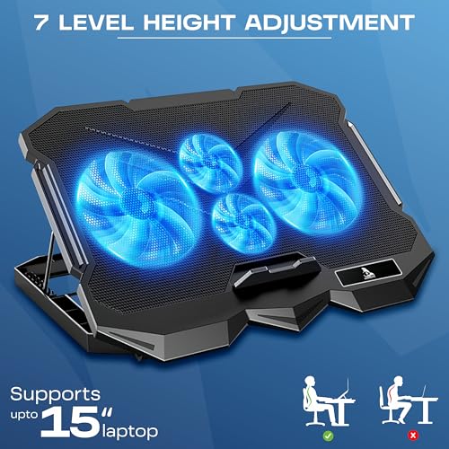 TAG GAMERZ Glacier 4 Fans Laptop Cooling Pad with Dual USB Port | 5 Adjustable Height Angles with LCD Display | Silent Cooling Pad with Under 21 dBA| Dual-USB-Port with LCD Display - Image 3