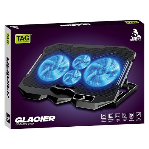 TAG GAMERZ Glacier 4 Fans Laptop Cooling Pad with Dual USB Port | 5 Adjustable Height Angles with LCD Display | Silent Cooling Pad with Under 21 dBA| Dual-USB-Port with LCD Display - Image 5