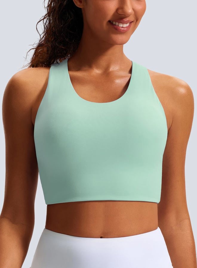 JOYSPELS Sports Bras for Women Criss-Cross Back Padded Workout Tank Tops Medium Support Crop Tops for Women, Pale Green, S - Image 3