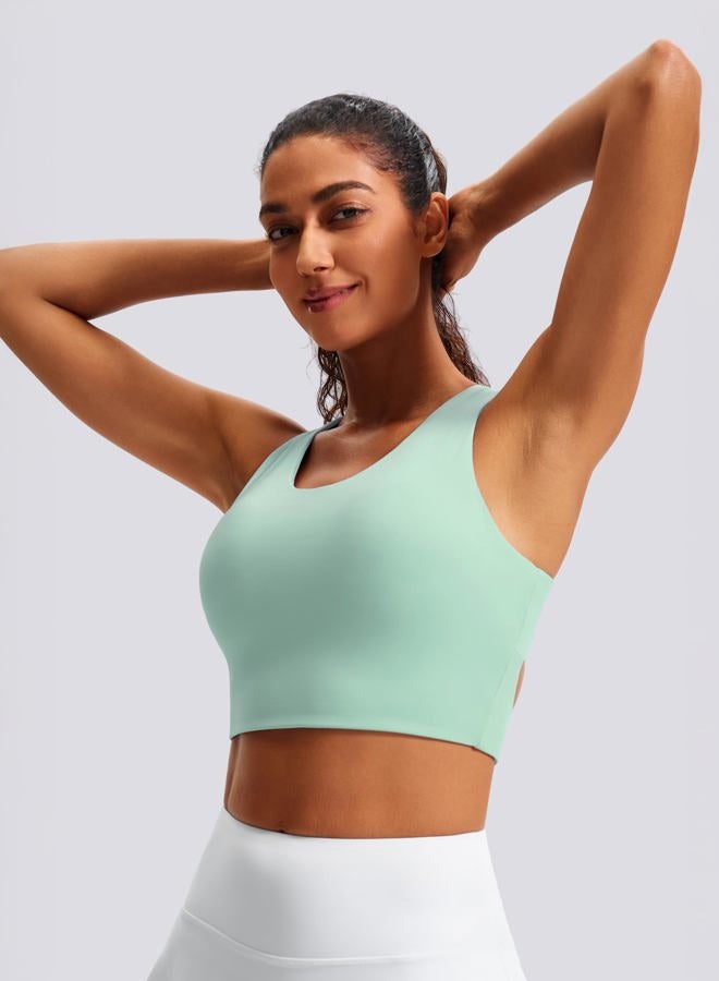 JOYSPELS Sports Bras for Women Criss-Cross Back Padded Workout Tank Tops Medium Support Crop Tops for Women, Pale Green, S - Image 2