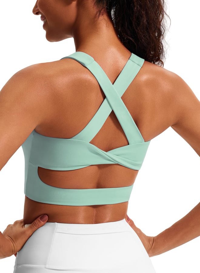 JOYSPELS Sports Bras for Women Criss-Cross Back Padded Workout Tank Tops Medium Support Crop Tops for Women, Pale Green, S - Image 1