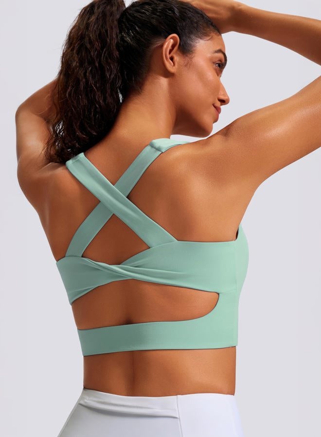 JOYSPELS Sports Bras for Women Criss-Cross Back Padded Workout Tank Tops Medium Support Crop Tops for Women, Pale Green, S - Image 4