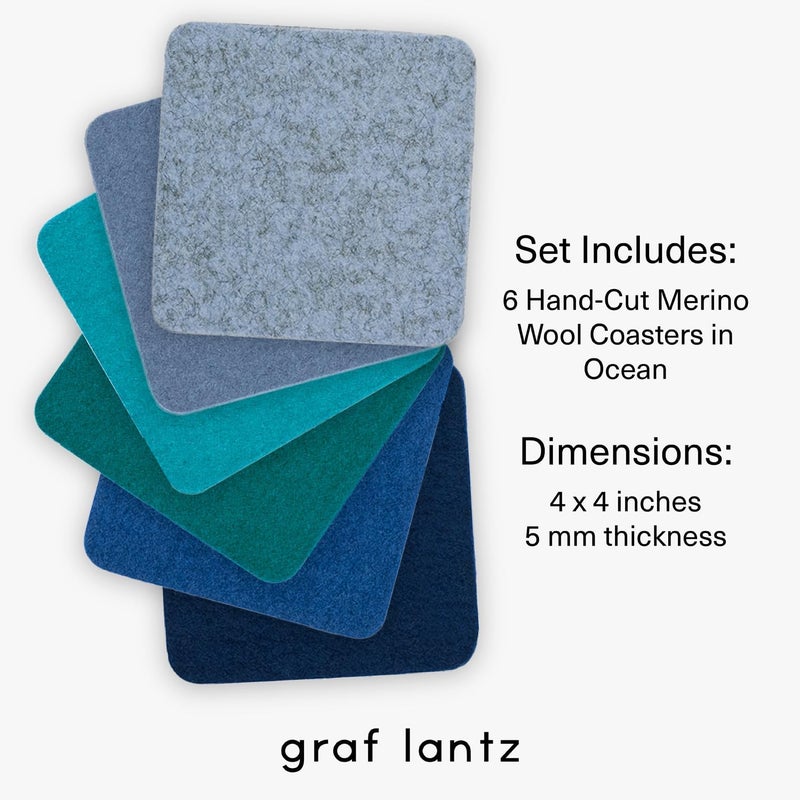 Graf Lantz - Bierfilzl Felt Coasters - Square - 100% Merino Wool - Moisture Wicking - Heat Resistant - Sustainable - Absorbent - Home Decor - Housewarming Gift - 6 Coaster Set - 4"" x 4"" x 5 mm - Ocean - Image 4