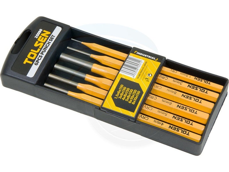 TOLSEN 6pcs Professional Steel Vanadium Heavy Duty Nail Punch Tool Set & Case - Image 1