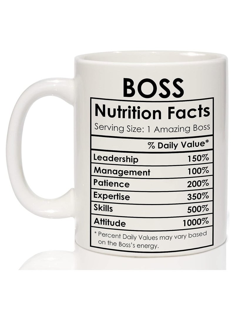 Boss Coffee Mug Best Boss Birthday Gifts for Women Men Funny Boss Appreciation Gift Happy Boss Day Gifts Ideas Office Boss Lady Mug Gifts Boss Nutrition Facts Mug