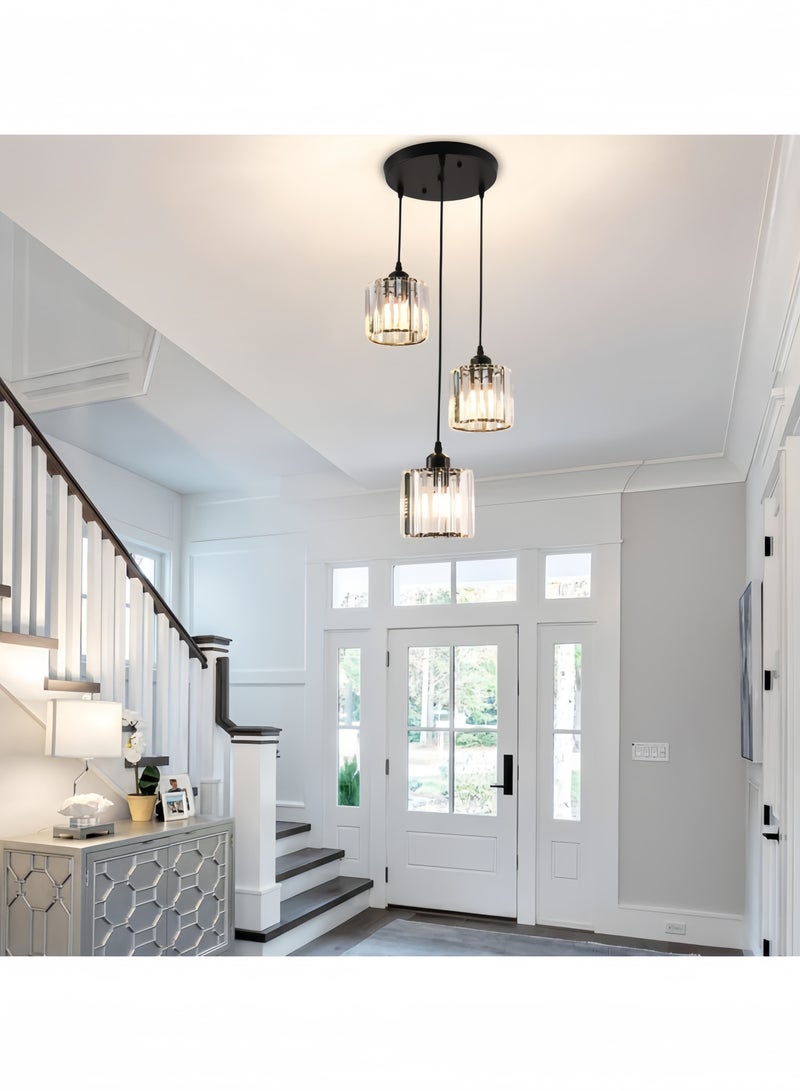 جيجيرو ثريا كريستالية حديثة سوداء اللون، مصباح سقف معلق بثلاث مصابيح، قاعدة E27 لإضاءة غرفة الطعام في السقف، ثريات إضاءة سقفية لجزيرة المطبخ، غرفة النوم، الصالة، الرواق - Image 3