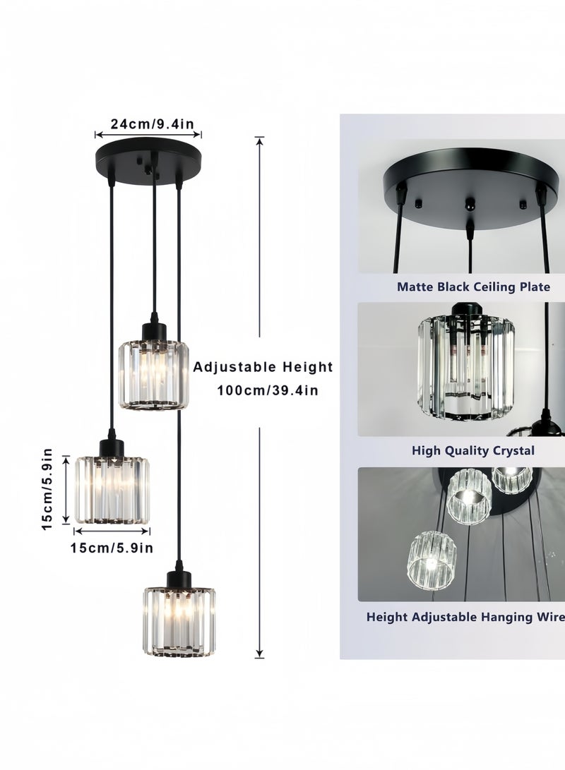 جيجيرو ثريا كريستالية حديثة سوداء اللون، مصباح سقف معلق بثلاث مصابيح، قاعدة E27 لإضاءة غرفة الطعام في السقف، ثريات إضاءة سقفية لجزيرة المطبخ، غرفة النوم، الصالة، الرواق - Image 4