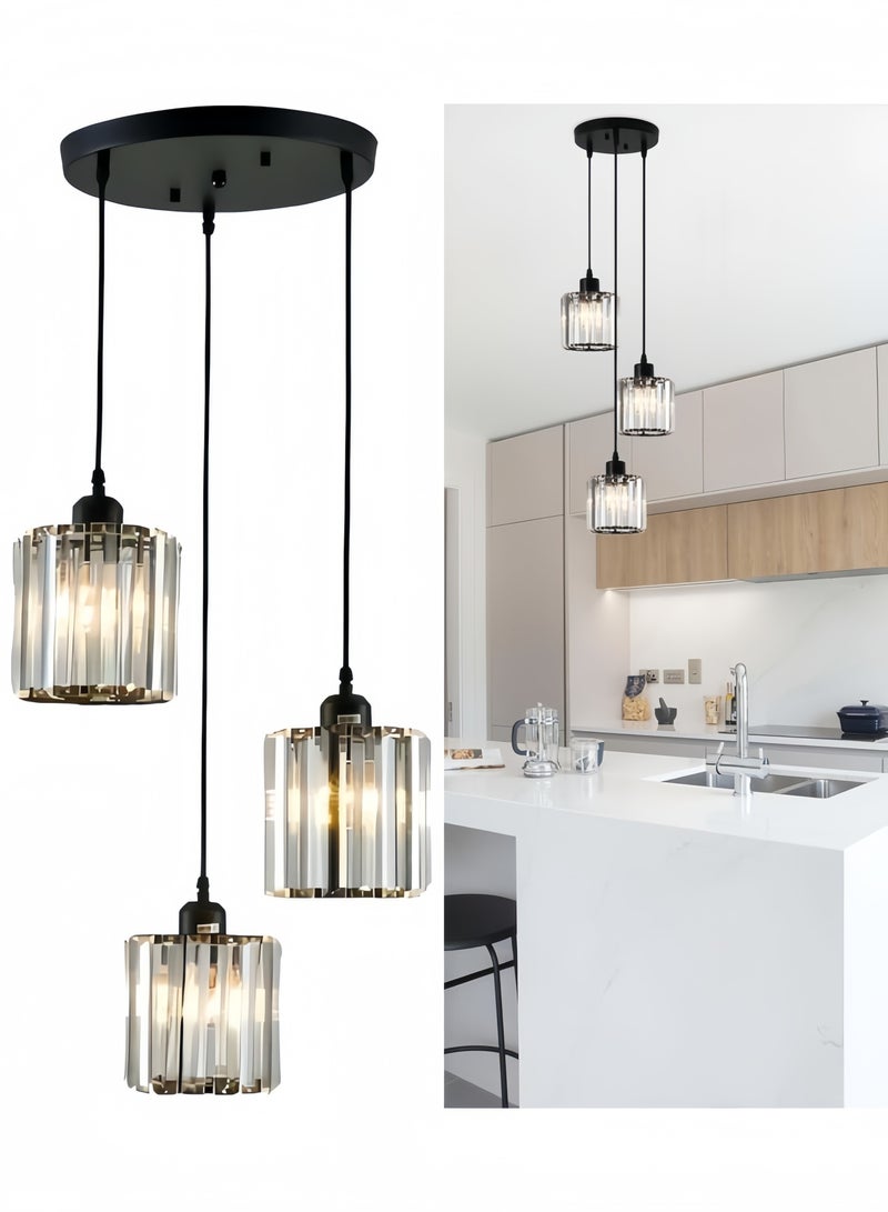 جيجيرو ثريا كريستالية حديثة سوداء اللون، مصباح سقف معلق بثلاث مصابيح، قاعدة E27 لإضاءة غرفة الطعام في السقف، ثريات إضاءة سقفية لجزيرة المطبخ، غرفة النوم، الصالة، الرواق - Image 1