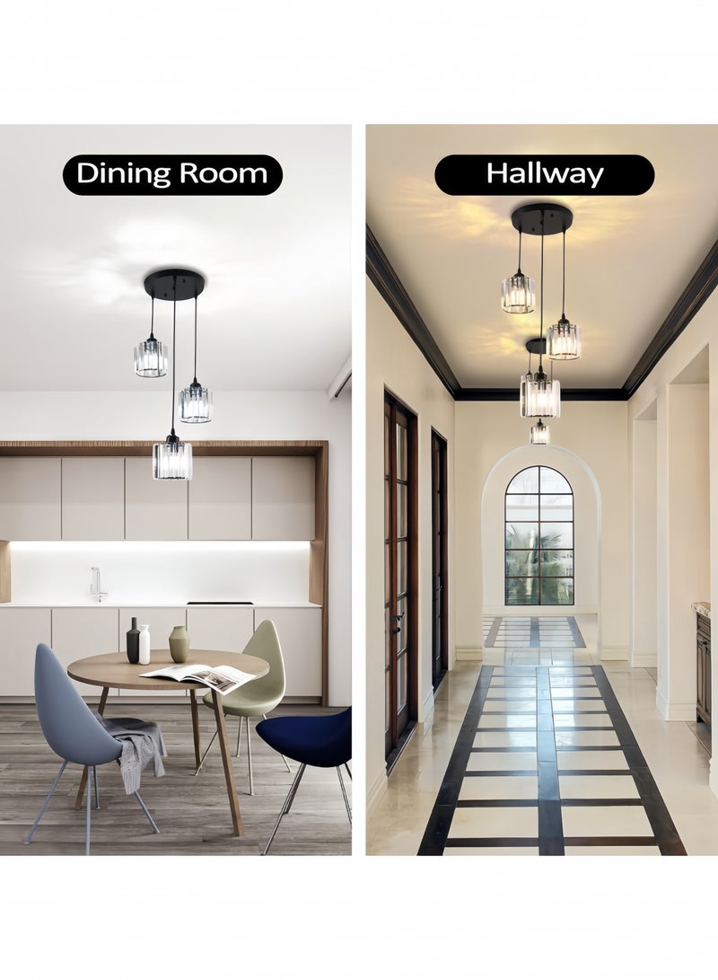 جيجيرو ثريا كريستالية حديثة سوداء اللون، مصباح سقف معلق بثلاث مصابيح، قاعدة E27 لإضاءة غرفة الطعام في السقف، ثريات إضاءة سقفية لجزيرة المطبخ، غرفة النوم، الصالة، الرواق - Image 2