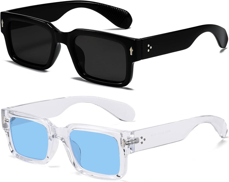 EYLRIM Square Frame Sunglasses for Women Men Trendy Chunky Rectangle Sun Glasses Black Shades UV400 Protection - Image 1