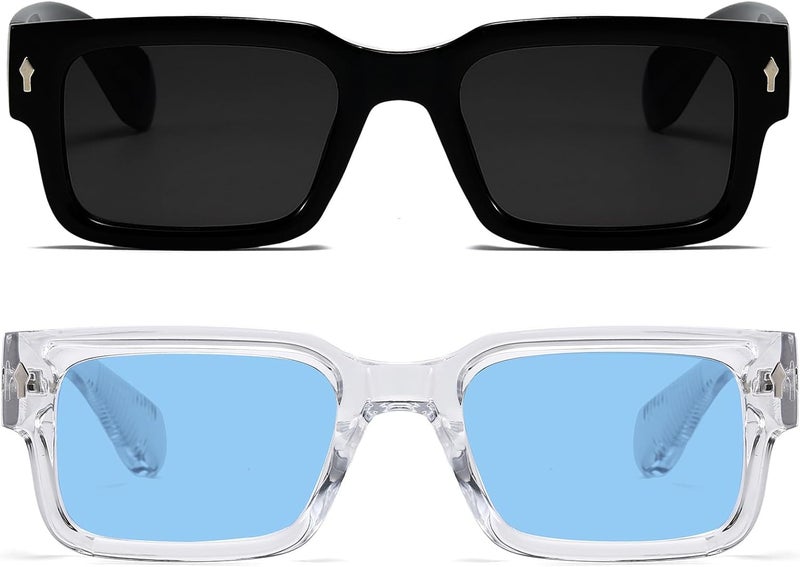 EYLRIM Square Frame Sunglasses for Women Men Trendy Chunky Rectangle Sun Glasses Black Shades UV400 Protection - Image 2