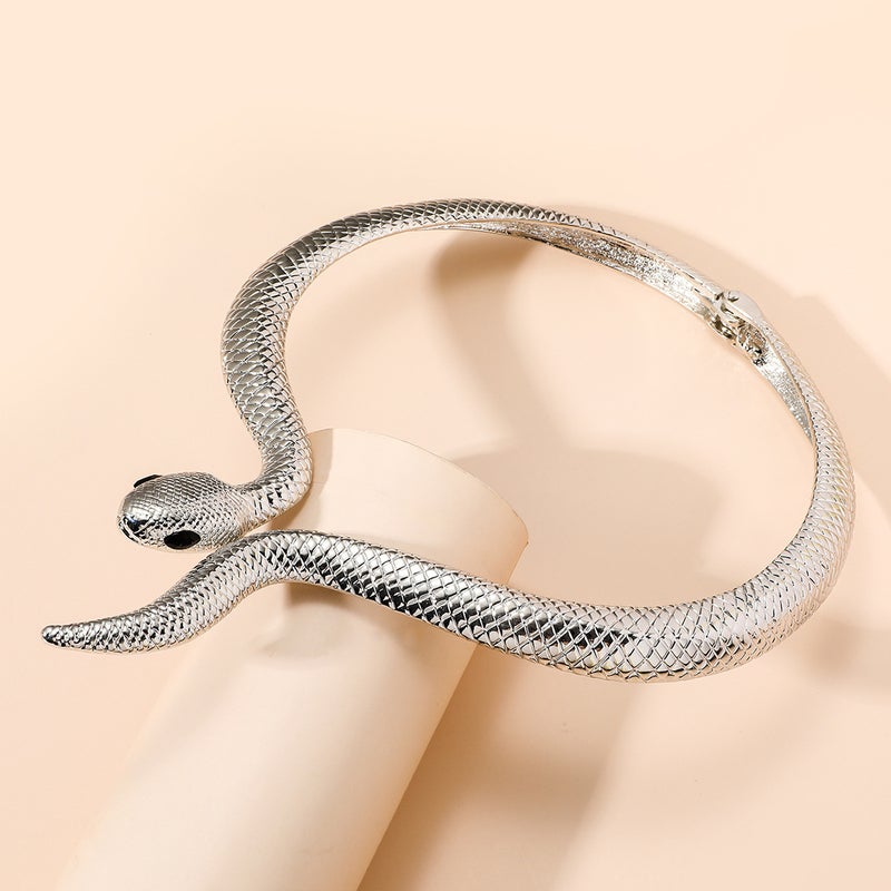 Retro exaggerated open snake necklace personalized Dragon New Year dragon year symbol good meaning couple collar Silver Snake (156) G