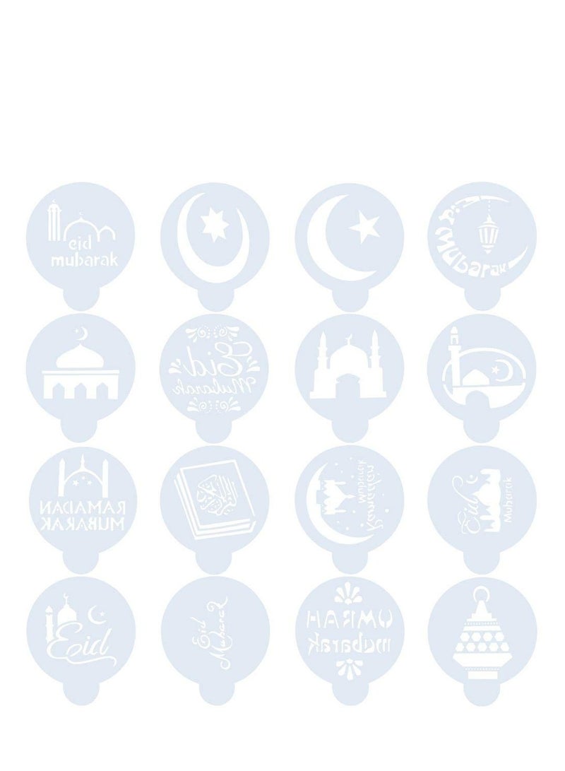 Barakah 16Pcs Eid Ramadan Coffee Decorating Stencils Reusable Cake Cookies Baking Painting Journal Mold Tools Templates Decor, Dessert Coffee Chocolate DIY Craft Islamic Ramadan Party Supplies - Image 3