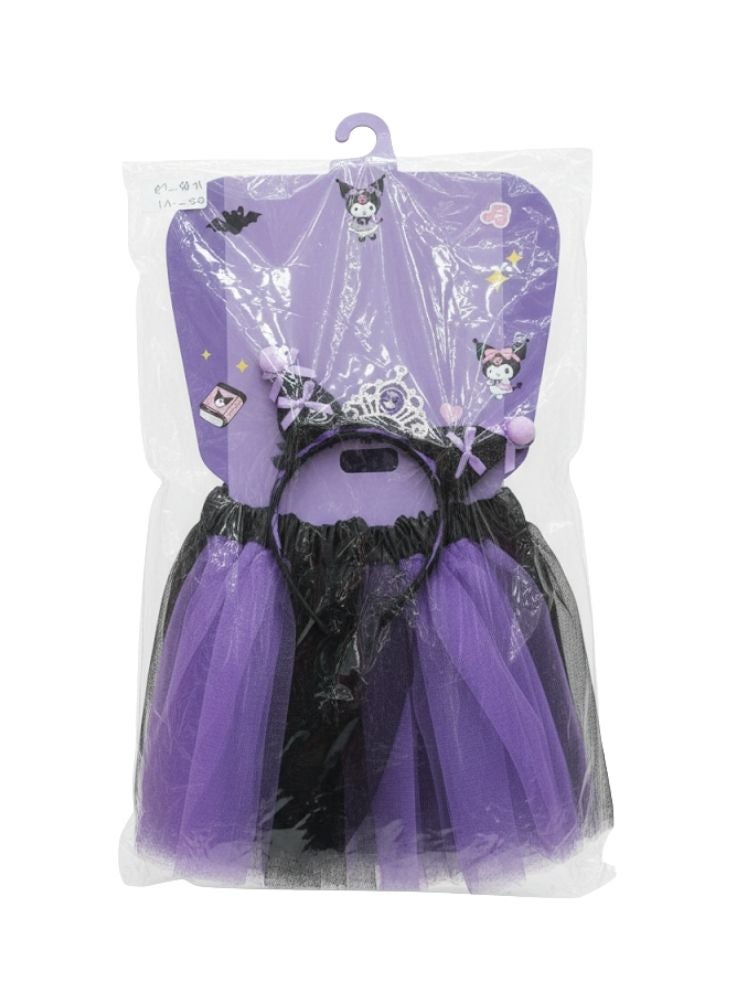 بريميم فستان تنكري للهالوين للبنات من تصميم كورومي، ساحرة، باللونين البنفسجي والأسود، مع عصابة رأس للأطفال. - Image 1