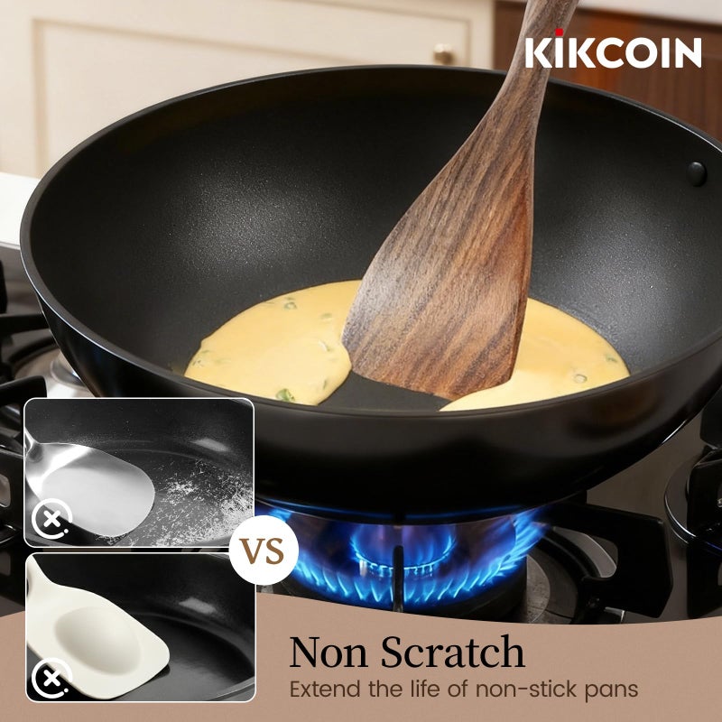 Kikcoin Wood Kitchen Utensils Set, 7 PCS Solid Teak Wooden Spoons for Cooking with Long Handle Heat-Resistant Wooden Cooking Utensils Set for Non-stick Cookware Including Hanging Hole - Image 2