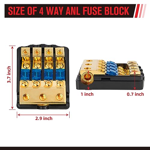 RED WOLF 4 Way ANL Fuse Holder 60A, 0/2/4 Gauge in 4/8 Gauge Out Fuse Distribution Block for Car Boat Trolling Motor Marine Audio Amplifier Stereo Video System 12V - Image 3