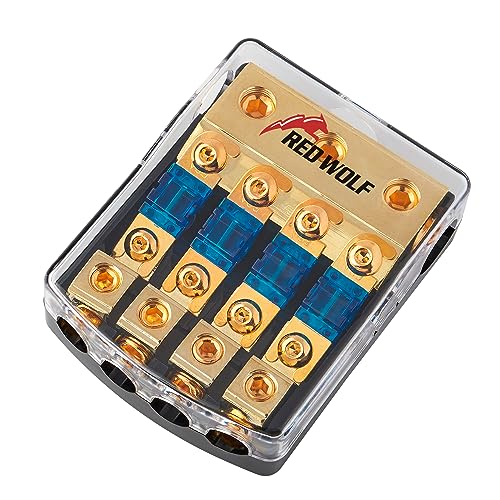RED WOLF 4 Way ANL Fuse Holder 60A, 0/2/4 Gauge in 4/8 Gauge Out Fuse Distribution Block for Car Boat Trolling Motor Marine Audio Amplifier Stereo Video System 12V - Image 1
