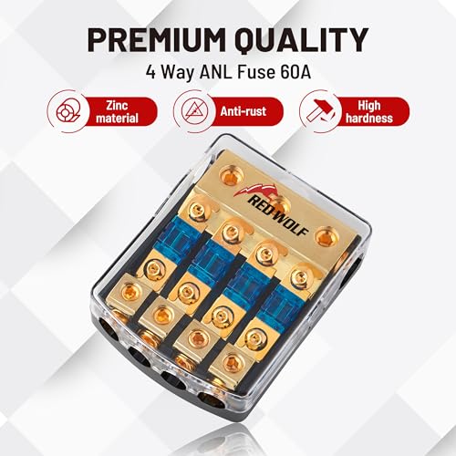 RED WOLF 4 Way ANL Fuse Holder 60A, 0/2/4 Gauge in 4/8 Gauge Out Fuse Distribution Block for Car Boat Trolling Motor Marine Audio Amplifier Stereo Video System 12V - Image 4