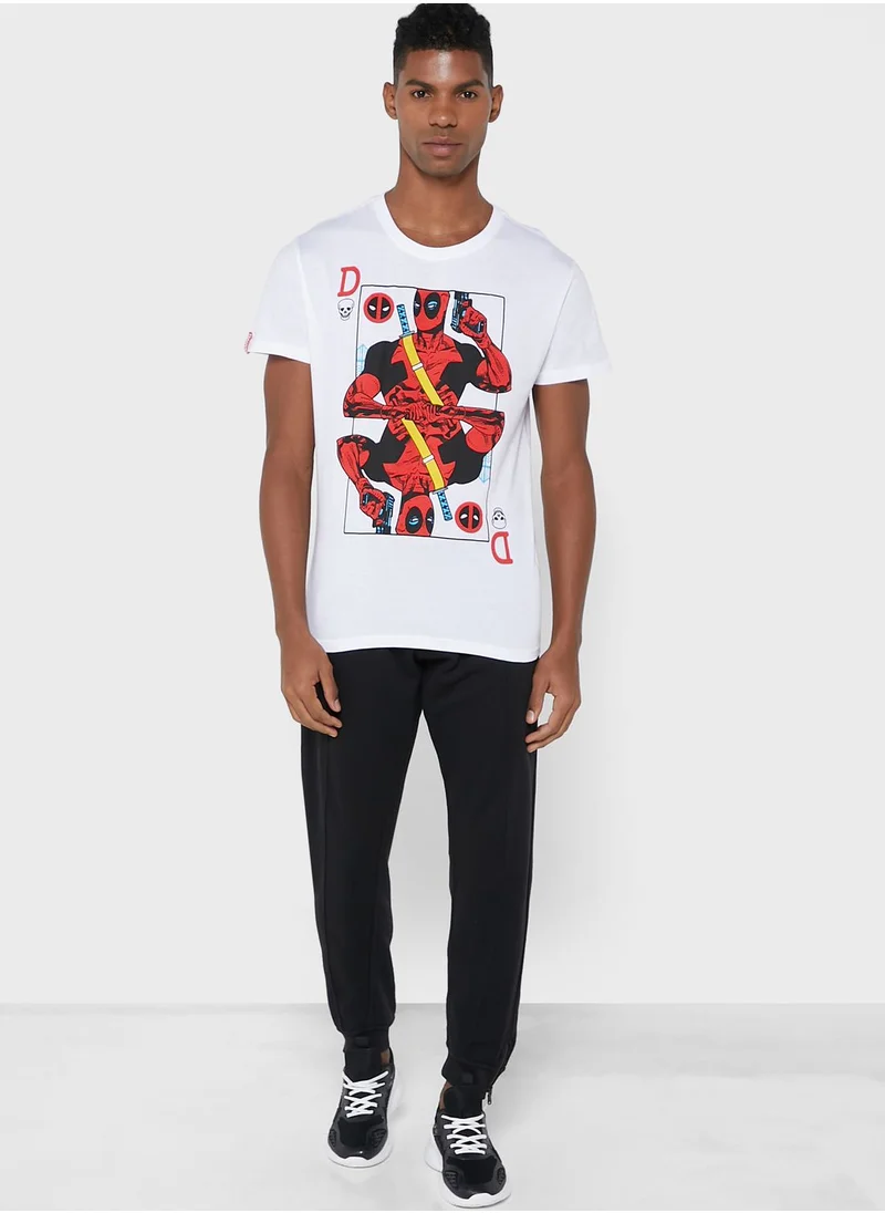DIFUZED Deadpool Card Crew Neck T-Shirt