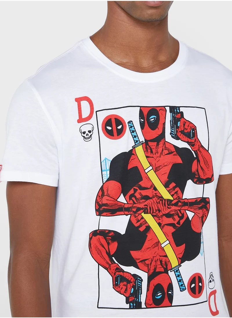 DIFUZED Deadpool Card Crew Neck T-Shirt