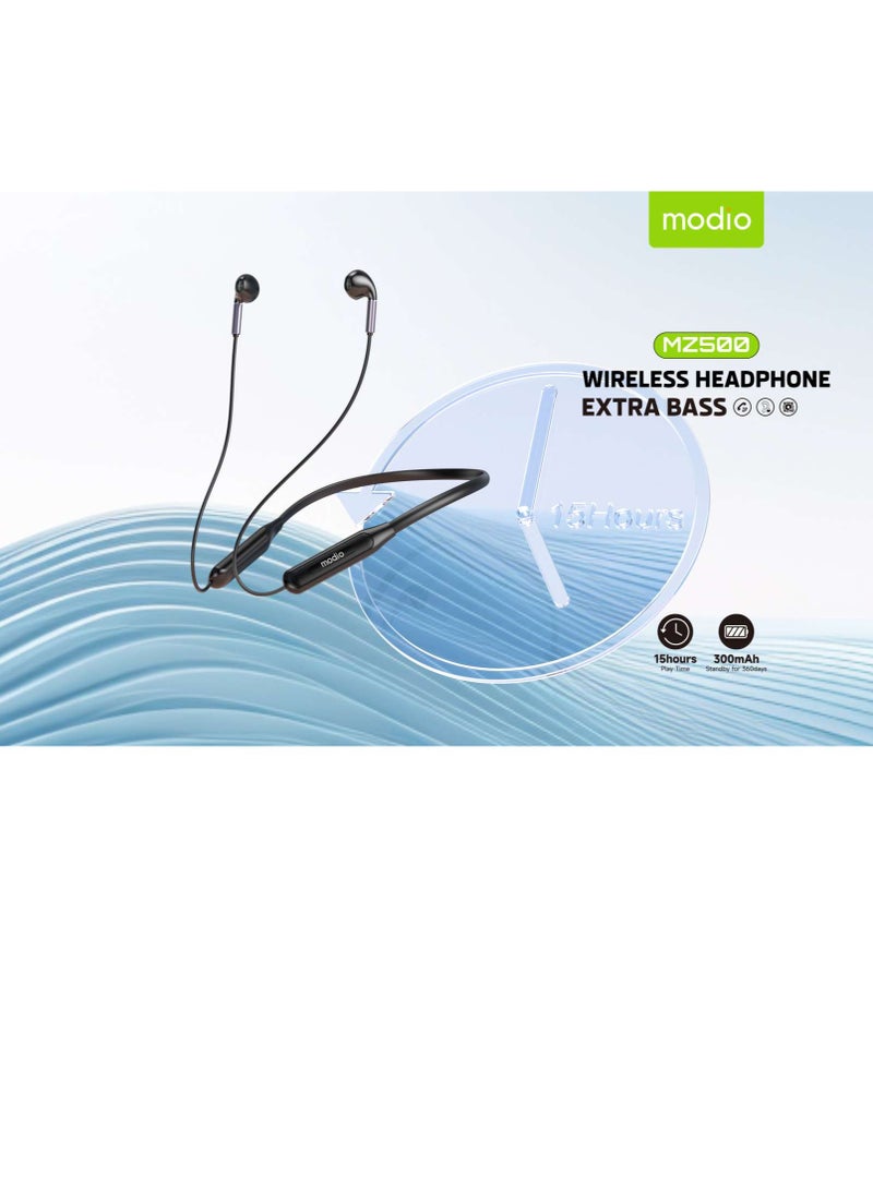 موديو سماعة رأس لاسلكية Modio MZ500 بسوار للرقبة مع بلوتوث 5.3 وعمر بطارية يصل إلى 15 ساعة - Image 2