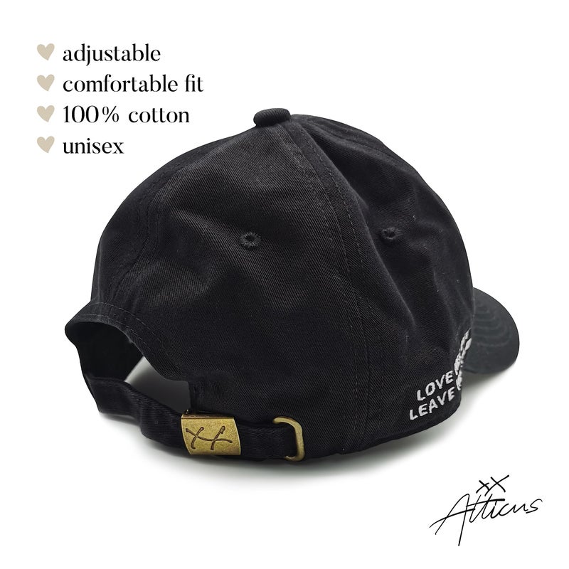 Atticus قبعة أبي شعر أتيكوس، أحبها لكن اتركها حرة - قبعة بيسبول قطنية عصرية للصيف للفتيات مع مشبك مخصص، حجم قابل للتعديل (أسود، قلب) - Image 5