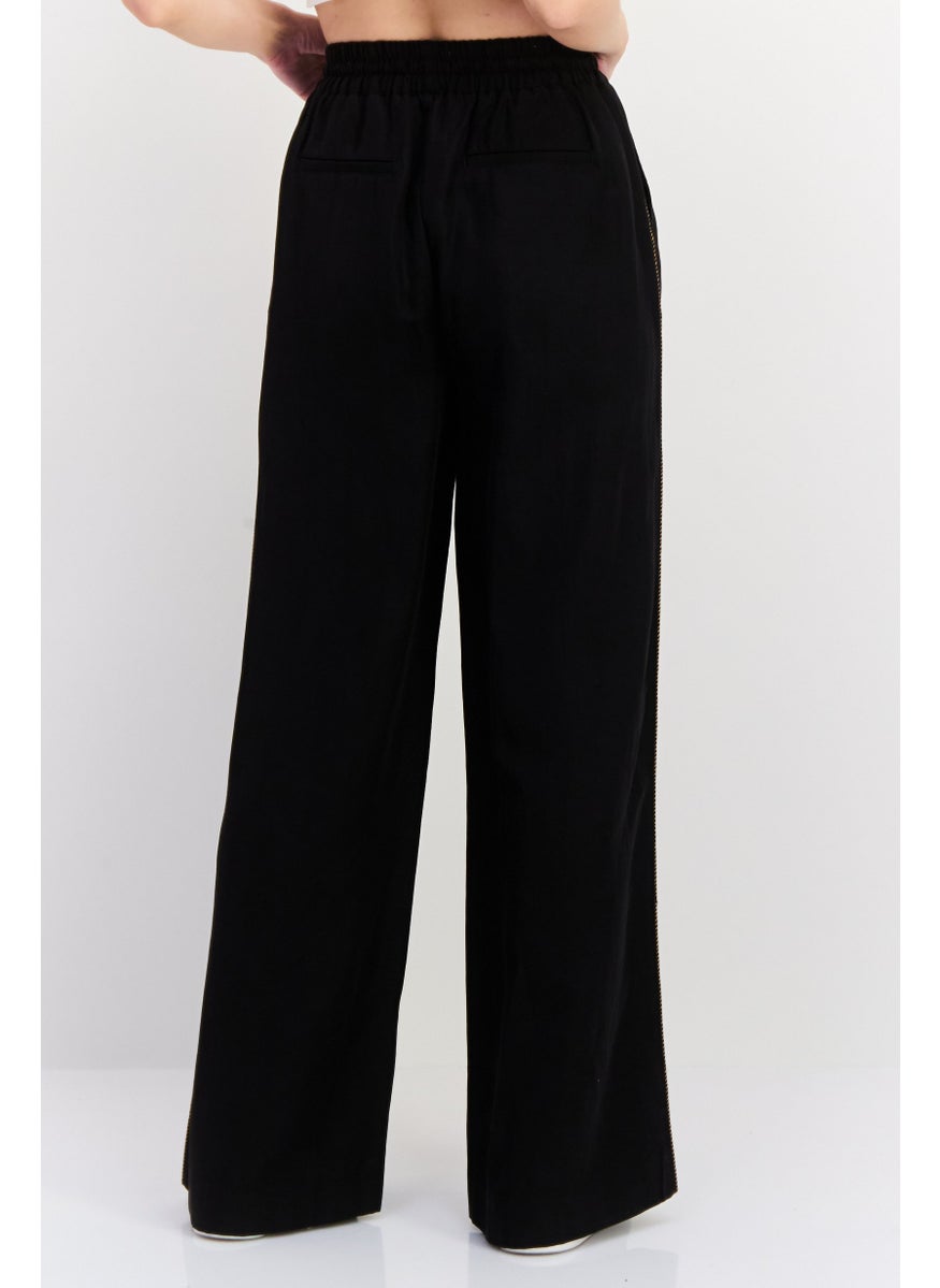 Scotch & Soda Women Regular Fit 32 Length Plain Wide Leg Pants, Black  - Image 4