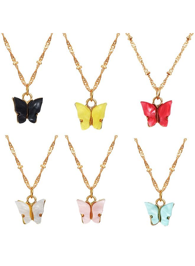 Ant 6-Piece Dainty Butterfly Pendant Necklace Set for Women Girl, Minimalist Personalized Clavicle Chain Jewelry (Multiple Colors)  - Image 1
