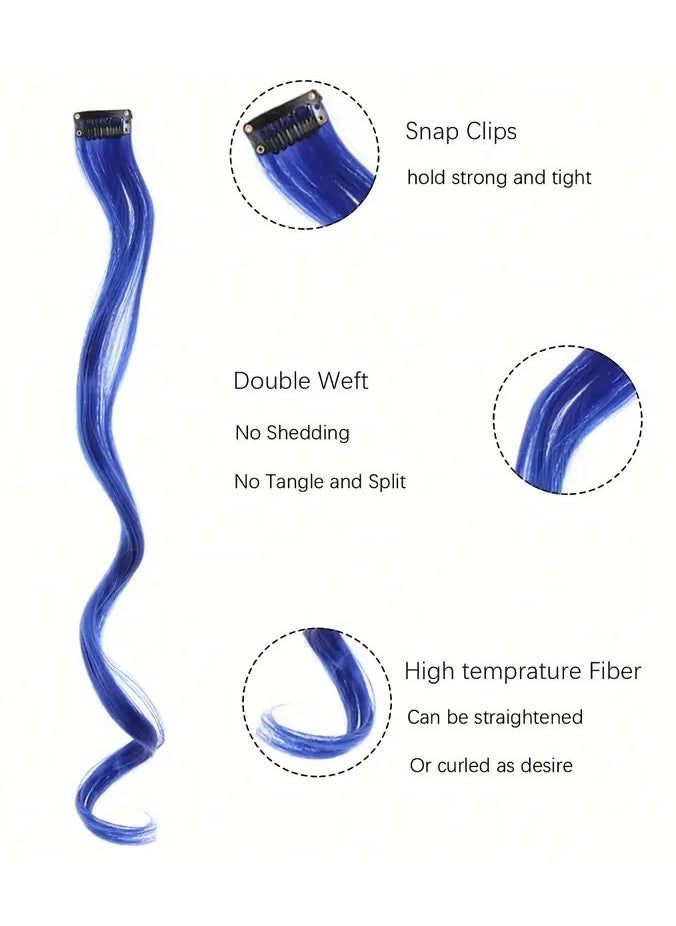 5pcs LuxeHair Women'S Curly Wave Clip-In Hair Extensions, High-Temperature Fiber Synthetic Streaks, Strong Elastic Snap Clips, No Shedding, Tangle-Free, for Party and Daily Use