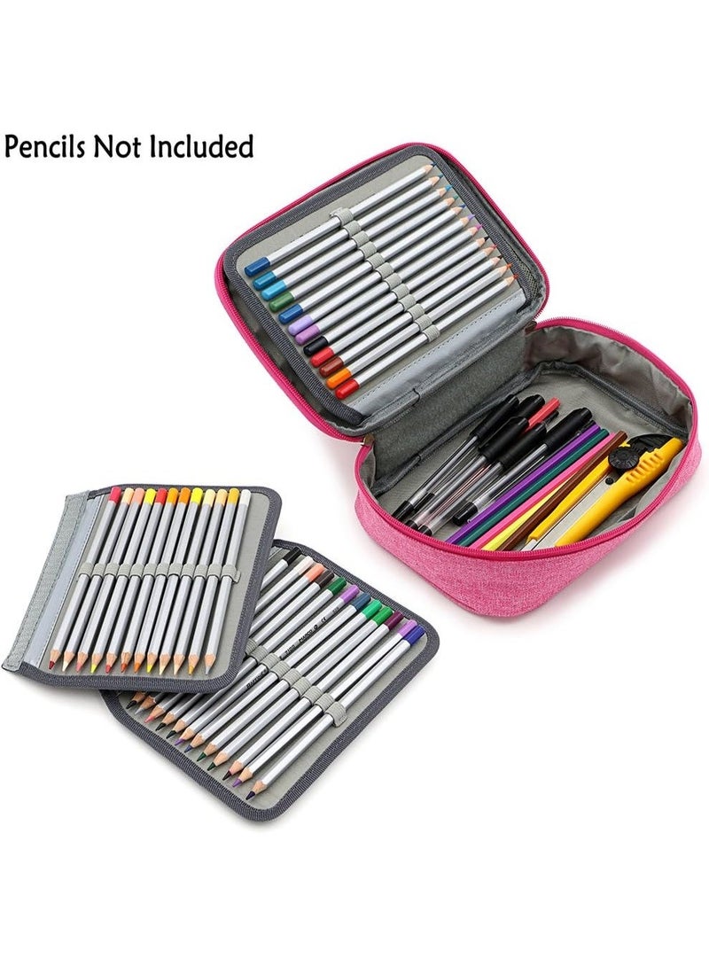 سعة السحاب القلم القلم القلم حالة- متعددة الوظائف القرطاسية القلم حقيبة 72 فتحات ملونة القلم القلم حالة حقائب القلم المحمولة مع 2 الأكمام القابلة للإزالة (الوردي) - Image 3
