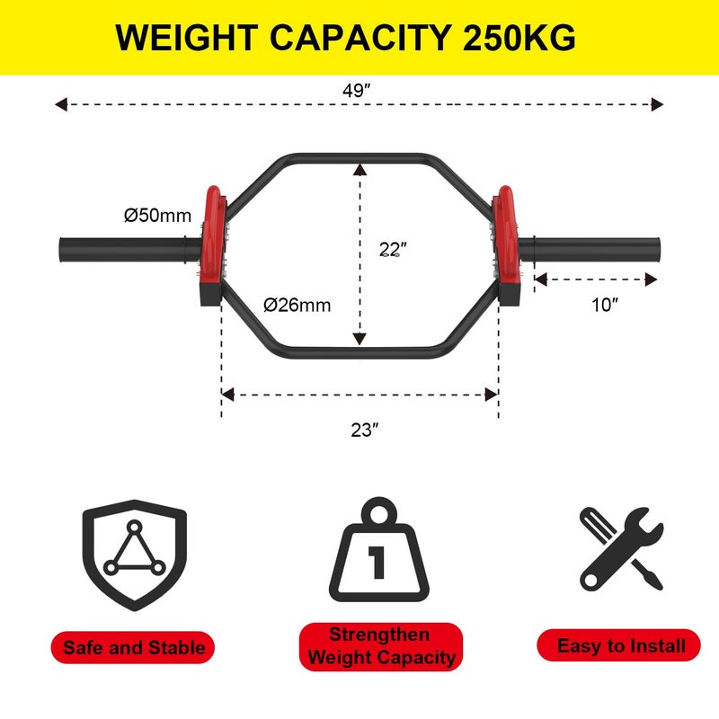 JDGG Olympic Trap Bar, Hex Deadlift Squat Bar for 2" Olympic Barbell, 49" Shrug Bar with Handles, 500Lbs Weight Capacit Suitable Home Gym Equipment Workouts for Beginners,Women,Men - Image 3