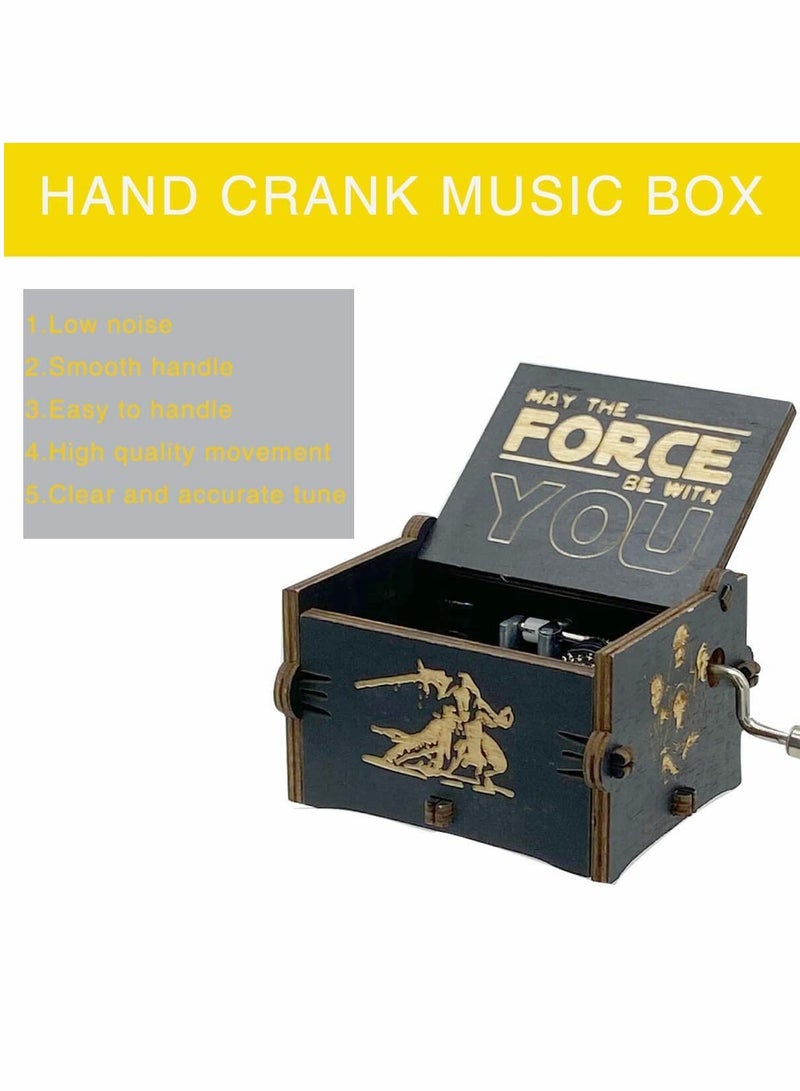 KASTWAVE Star Wars Music Box, Wooden Hand Crank Unique Musical Boxes Theme Starwars, Mini Antique Vintage Craft Laser Engraved Home Decorations for Wedding, Valentines, Birthday Gifts, Vintage Wooden (Black) - Image 4